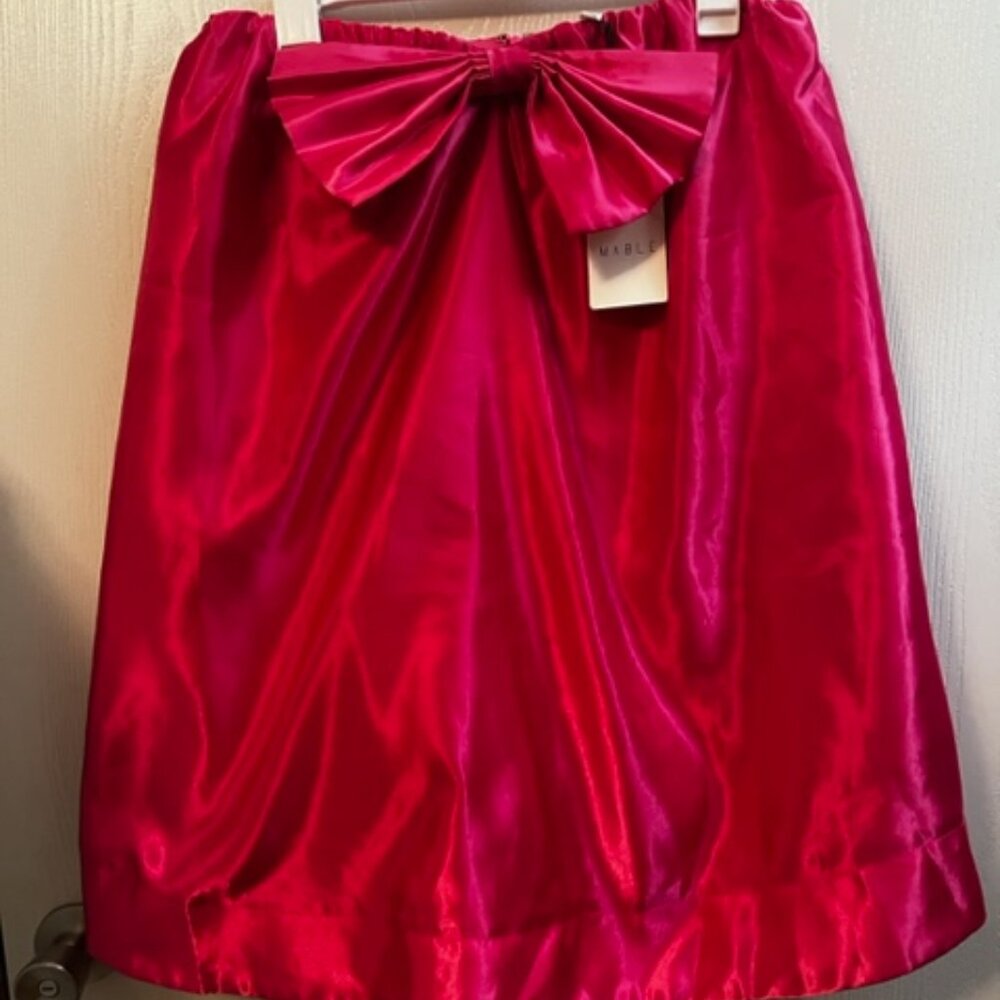 NWT Mable Vibrant Bright Pink Bow Mini Strapless Satin Tulle Dress Medium